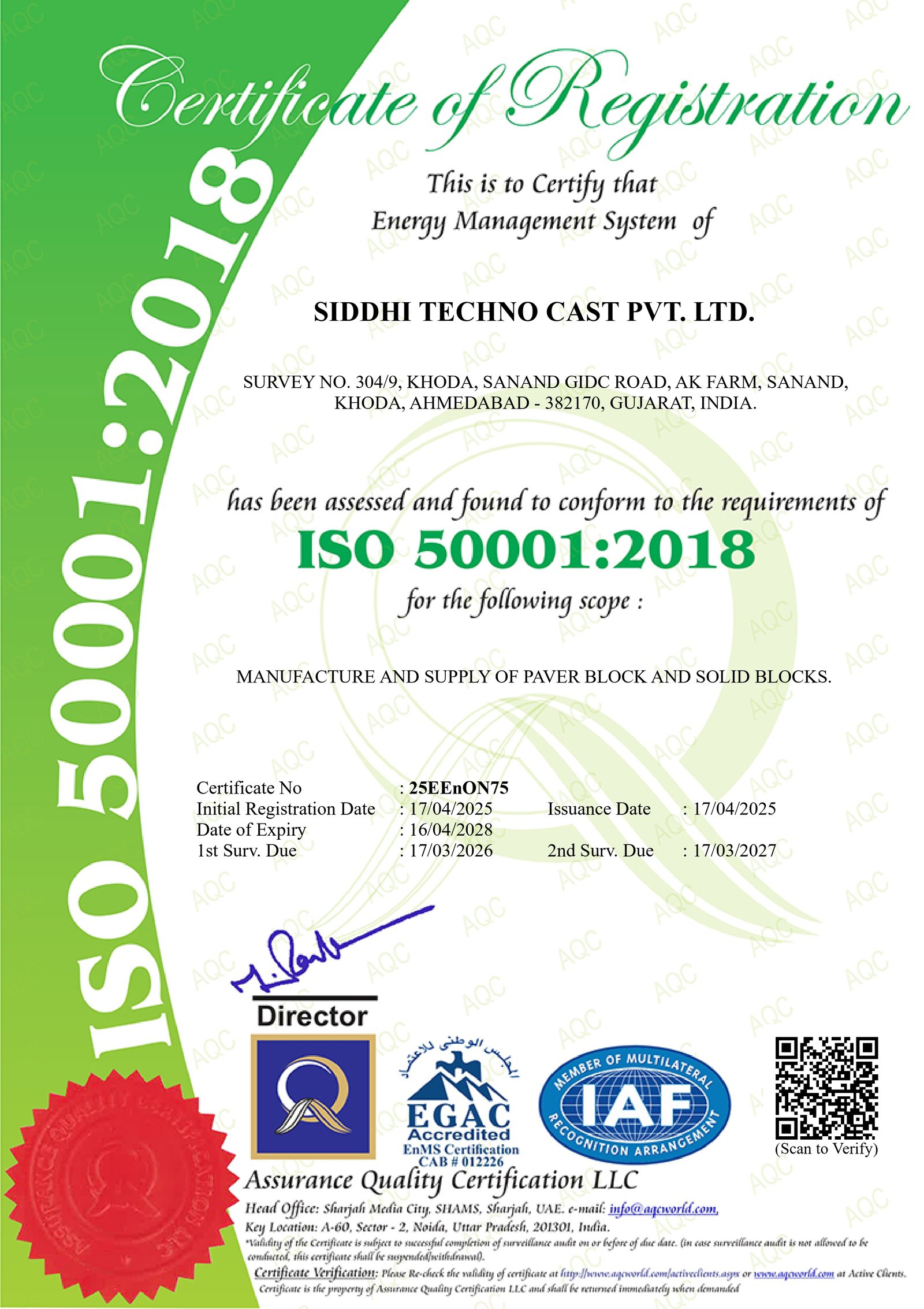Siddhi Techno Cast - ISO Certificate 50001-2018